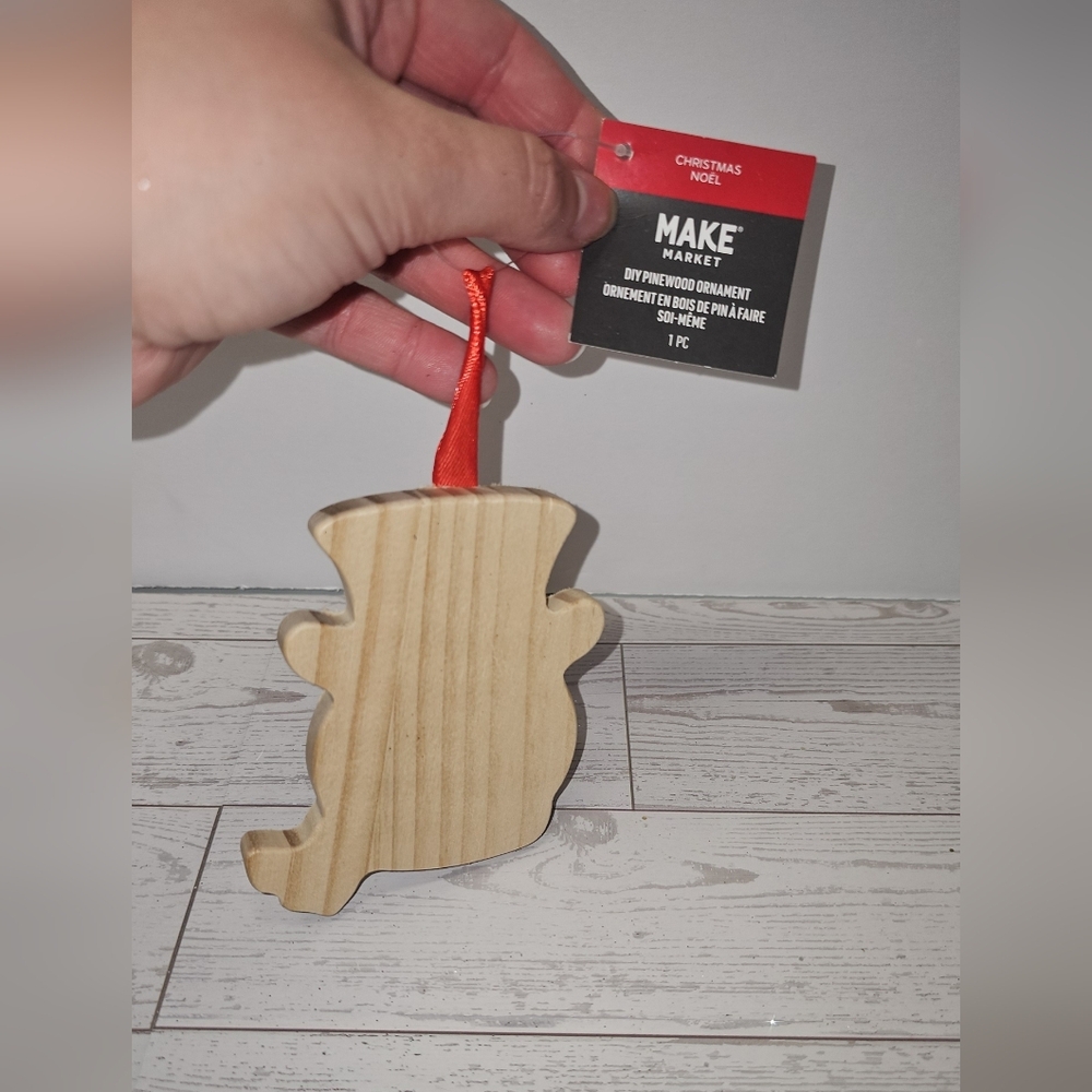 Blank Pinewood Ornament with Red Ribbon